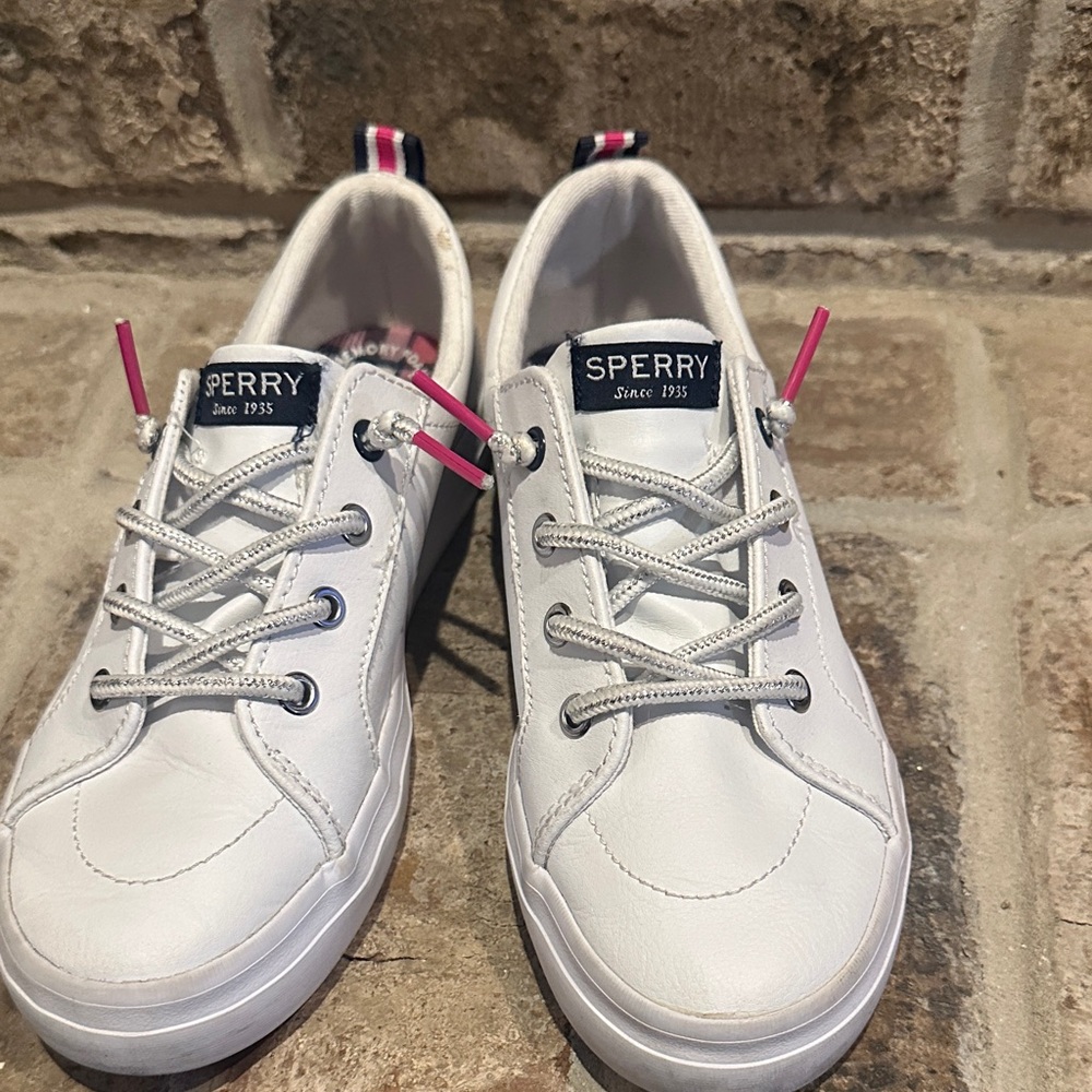 Sperry White Sneakers with Pink Highlights